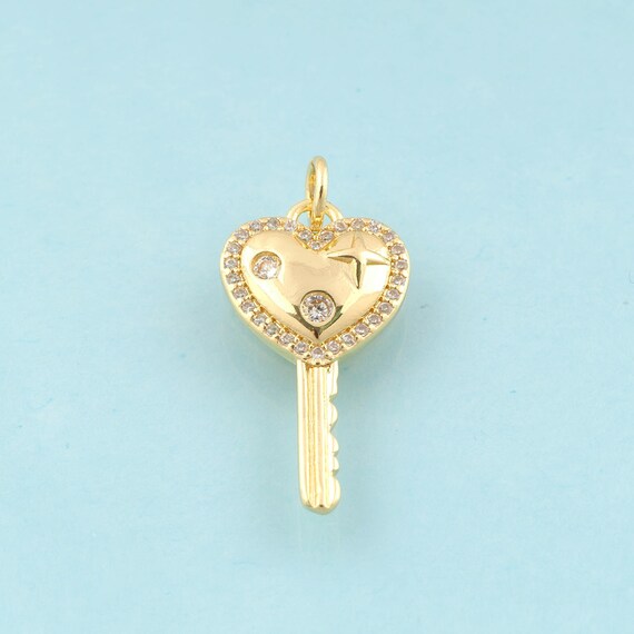 Gold CZ Key Charms,Heart Jewelry,Cross Star Pendant for DIY Jewelry Making,18K Gold