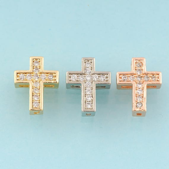 CZ Cross Spacer Beads,Religious Beads,Christian Spacer Beads for DIY Jewelry Making,18K Gold & Rhodium