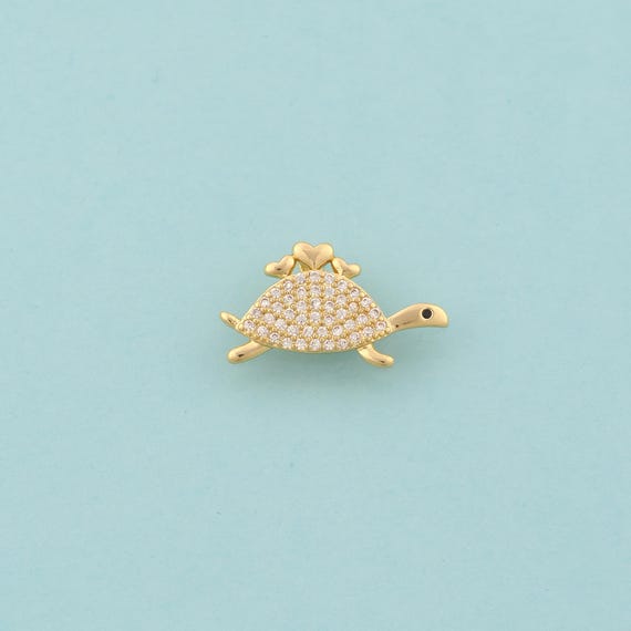 Gold CZ Turtle Charms,Marine Life Jewelry,Turtle Pendant for DIY Jewelry Making,18K Gold