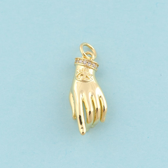 Gold CZ Gesture Charms,Evil Eye Jewelry,Devil Eye Pendant for DIY Jewelry Making,18K Gold