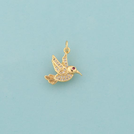 Gold CZ Bird Charms,Animal Jewelry,Bird Pendant for DIY Jewelry Making,18K Gold