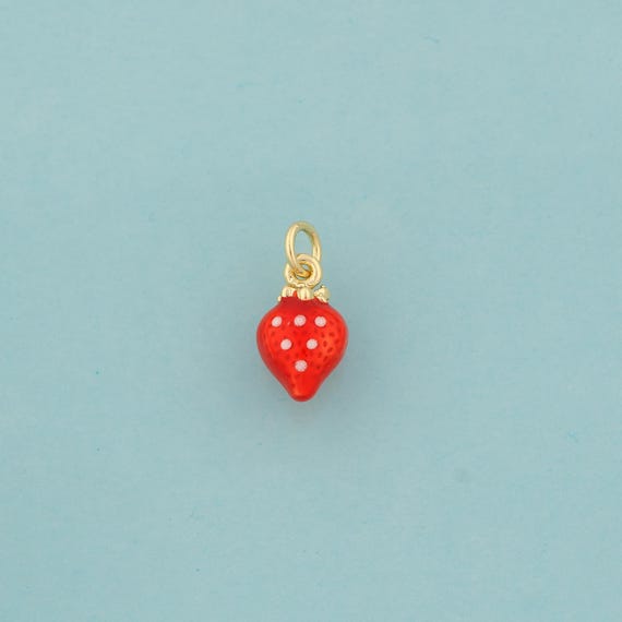 Gold Enamel Strawberry Charms,Fruit Jewelry,Strawberry Pendant for DIY Jewelry Making,18K Gold