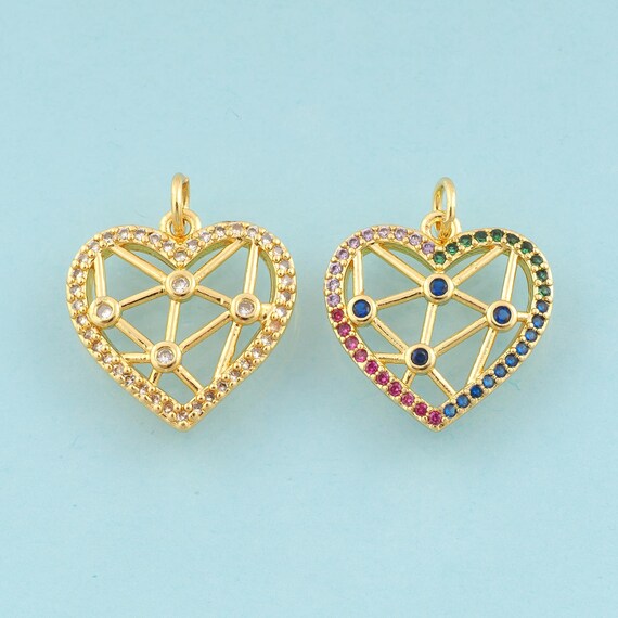 Gold CZ Heart Charms,Heart Jewelry,Heart Pendant for DIY Jewelry Making,18K Gold
