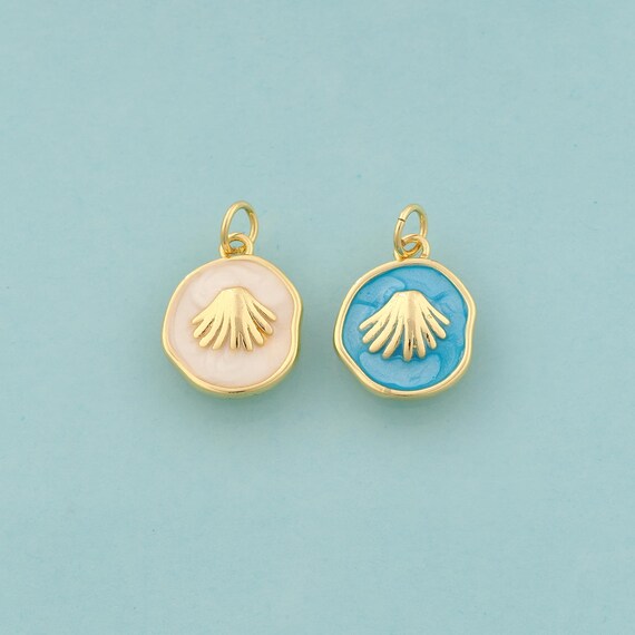 Gold Shell Charms,Oyster Jewelry,Enamel Shell Pendant for DIY Jewelry Making,18K Gold