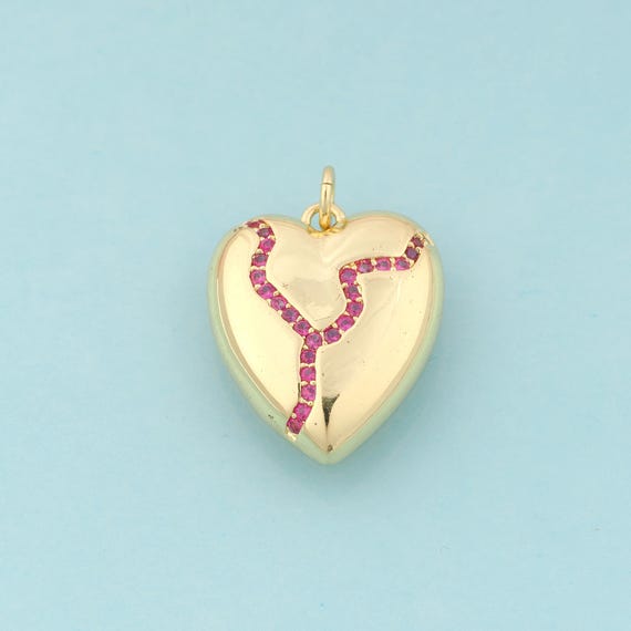 Gold CZ Heart Charms,Heart Jewelry,Heart Pendant for DIY Jewelry Making,18K Gold