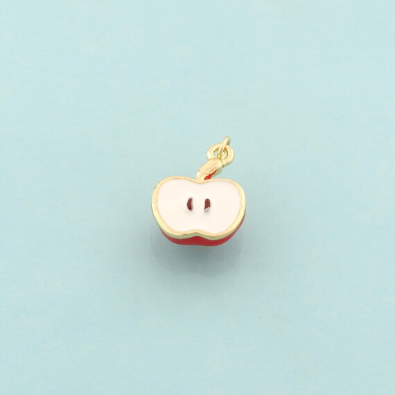 Gold Apple Charms,Fruit Jewelry,Enamel Apple Pendant for DIY Jewelry Making,18K Gold