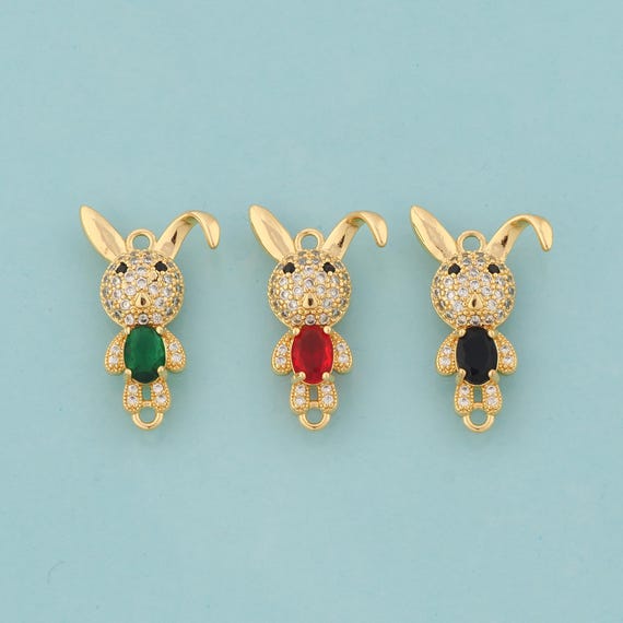 Gold CZ Rabbit Connector,Animal Jewelry Connector,Rabbit Connector for DIY Jewelry Making,18K Gold