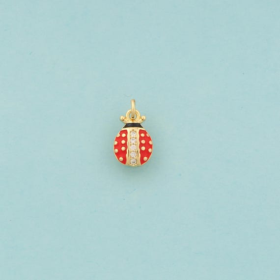Gold CZ Ladybug Charms,Insect Jewelry,Enamel Ladybug Pendant for DIY Jewelry Making,18K Gold