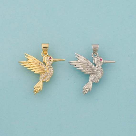 Gold CZ Bird Charms,Animal Jewelry,Flying Pendant for DIY Jewelry Making,18K Gold