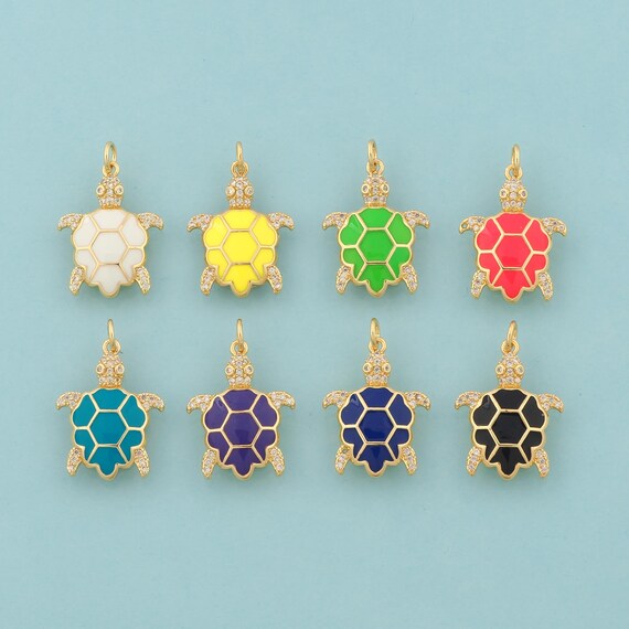 Gold CZ Turtle Charms,Animal Jewelry,Enamel Turtle Pendant for DIY Jewelry Making,18K Gold