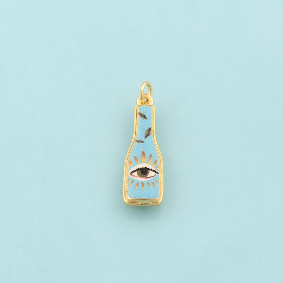 Gold Enamel Wine Bottle Charms,Evil Eye Jewelry,Devil Eye Pendant for DIY Jewelry Making,18K Gold