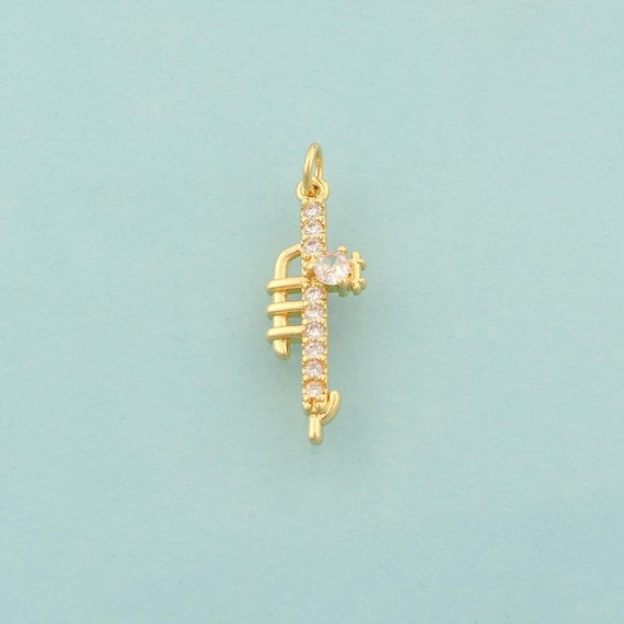 Gold CZ Trumpet Charms,Trumpet Jewelry,Trumpet Pendant for DIY Jewelry Making,18K Gold