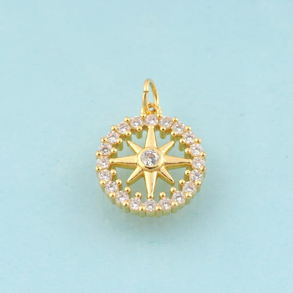 Gold CZ Polaris Charms,Round Jewelry,Polaris Pendant for DIY Jewelry Making,18K Gold