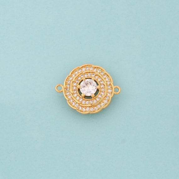 Gold CZ Round Connector,Round Jewelry Connector,Round Connector for DIY Jewelry Making,18K Gold