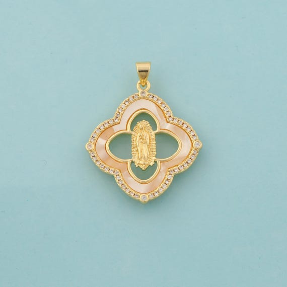Gold CZ Virgin Mary Charms,Religious Jewelry,Fritillaria Catholic Pendant for DIY Jewelry Making,18K Gold