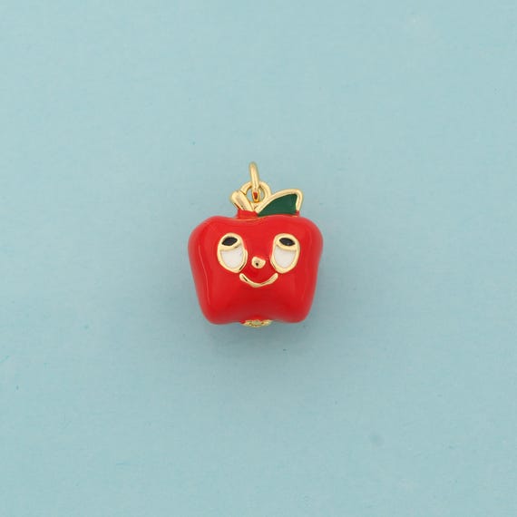 Gold Apple Charms,Fruit Jewelry,Enamel Apple Pendant for DIY Jewelry Making,18K Gold