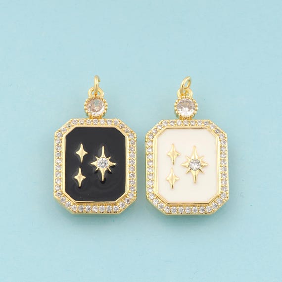 Gold CZ Polaris Charms,Star Jewelry,Enamel Polaris Pendant for DIY Jewelry Making,18K Gold