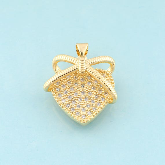 Gold CZ Heart Charms,Minimalist Jewelry,Heart Pendant for DIY Jewelry Making,18K Gold