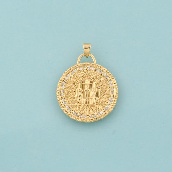 Gold CZ Flower Charms,Round Jewelry,Flower Pendant for DIY Jewelry Making,18K Gold