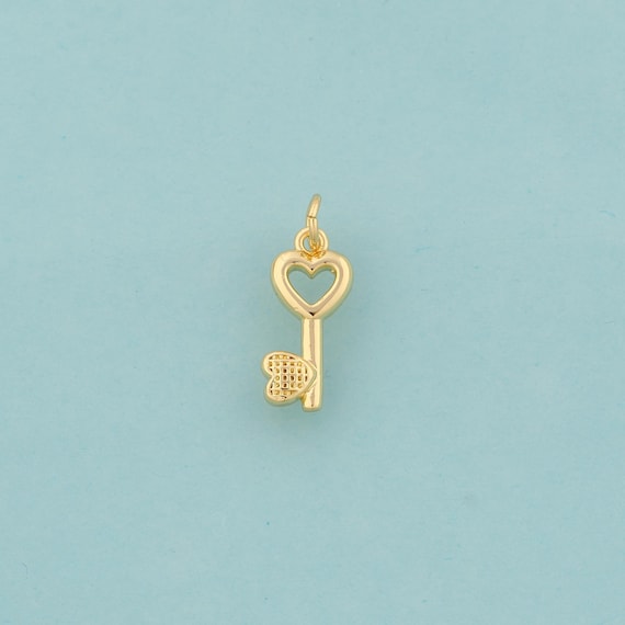 Gold Key Charms,Heart Jewelry,Key Pendant for DIY Jewelry Making,18K Gold