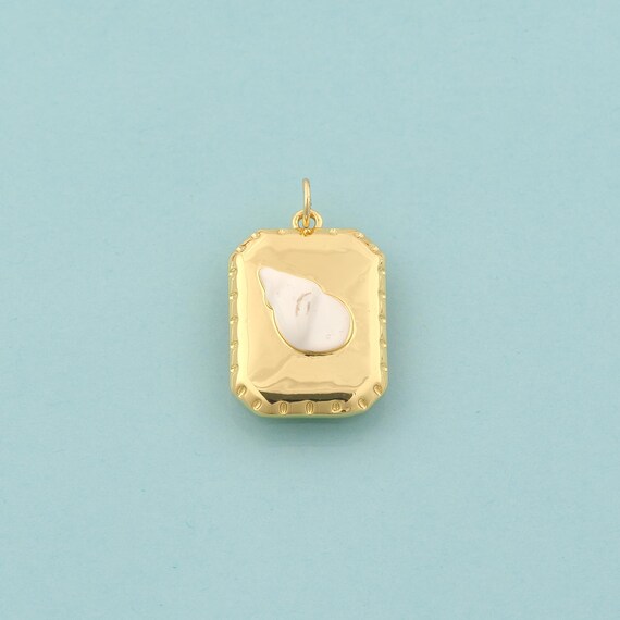 Gold Conch Charms,Square Jewelry,Enamel Conch Pendant for DIY Jewelry Making,18K Gold