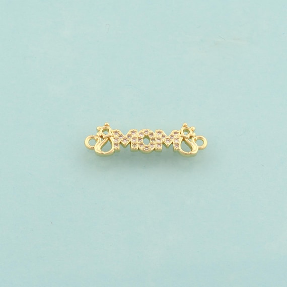 Gold CZ MOM Connector,Letter Jewelry Connector,Mom Connector for DIY Jewelry Making,18K Gold