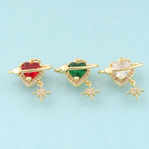 Gold CZ Heart Charms,Saturn Jewelry,Star Pendant for DIY Jewelry Making,18K Gold