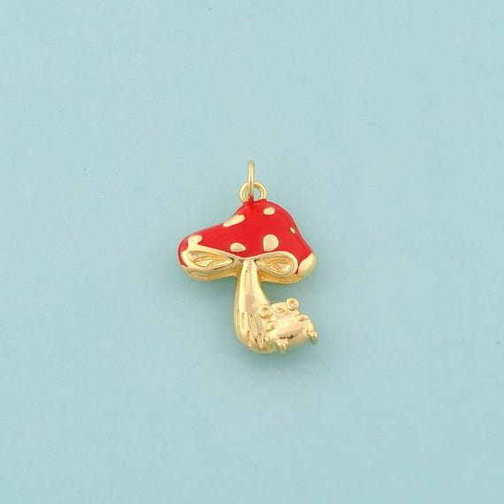 Gold Mushroom Charms,Mushroom Jewelry,Enamel Mushroom Pendant for DIY Jewelry Making,18K Gold