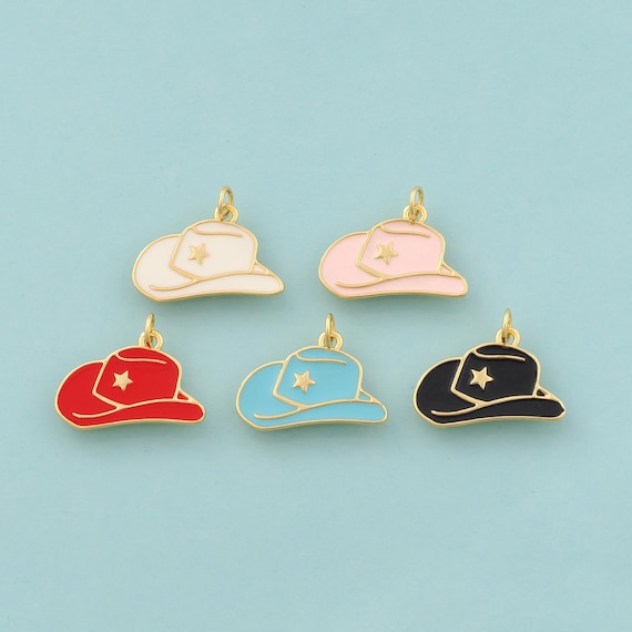Gold Cowboy Hat Charms,Star Jewelry,Enamel Cowboy Hat Pendant for DIY Jewelry Making,18K Gold