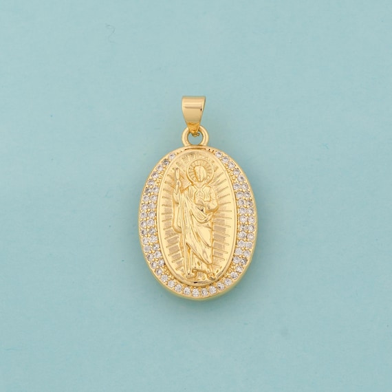 Gold CZ St.Juda Charms,Religious Jewelry,Saint Jude Pendant for DIY Jewelry Making,18K Gold