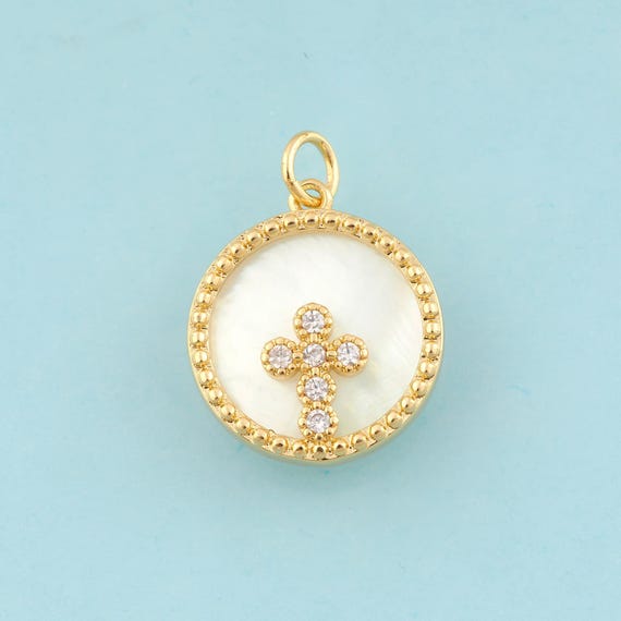Gold CZ Cross Charms,Religious Jewelry,Christian Pendant for DIY Jewelry Making,18K Gold