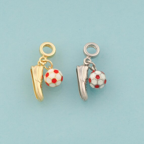 Gold Enamel Football Charms,Sports Jewelry,Sports Shoe Pendant for DIY Jewelry Making,18K Gold