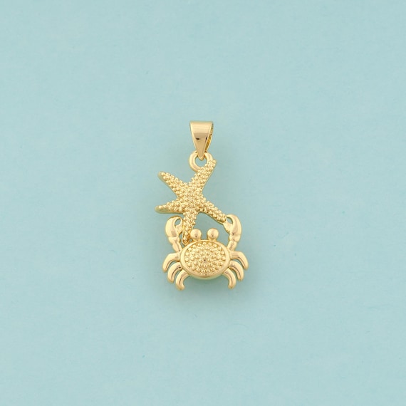 Gold Crab Charms,Marine Life Jewelry,Starfish Pendant for DIY Jewelry Making,18K Gold