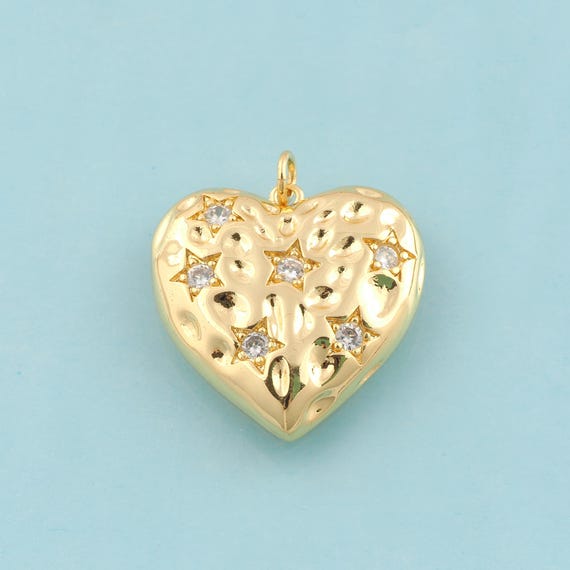 Gold CZ Heart Charms,Star Jewelry,Star Pendant for DIY Jewelry Making,18K Gold