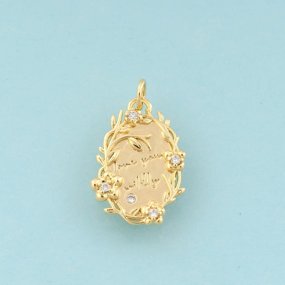 Gold CZ Flower Charms,Letter Jewelry,Leaf Pendant for DIY Jewelry Making,18K Gold