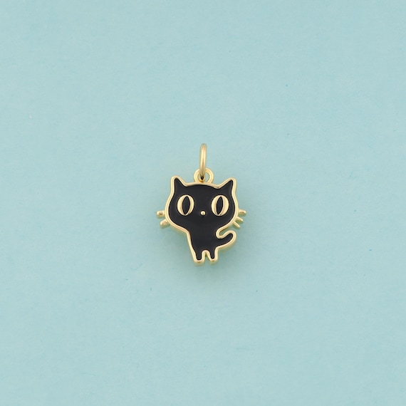 Gold Cute Cat Charms,Animal Jewelry,Enamel Cat Pendant for DIY Jewelry Making,18K Gold