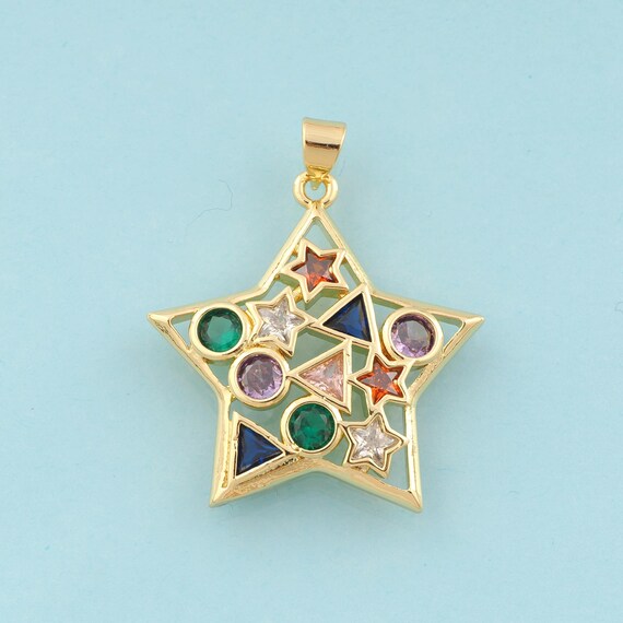 Gold CZ Star Charms,Triangle Jewelry,Star Pendant for DIY Jewelry Making,18K Gold