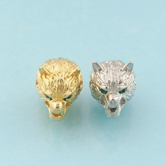CZ Wolf Spacer Beads,Animal Beads,Wolf Beads for DIY Jewelry Making,18K Gold & Rhodium