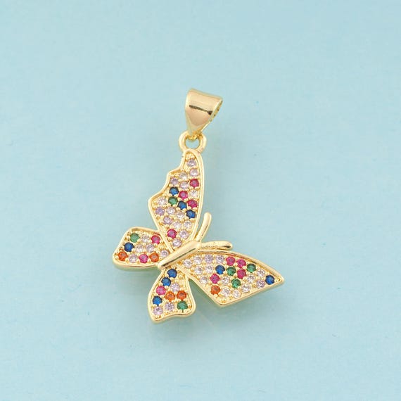 Gold CZ Butterfly Charms,Insect Jewelry,Butterfly Pendant for DIY Jewelry Making,18K Gold