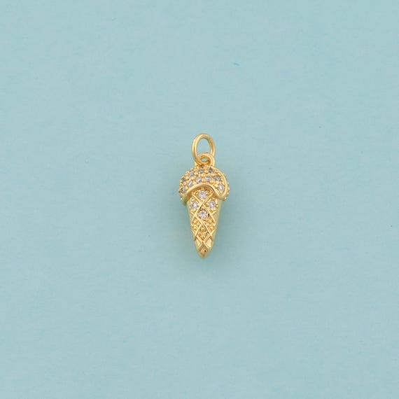 Gold CZ Ice Cream Charms,Dessert Jewelry,Sweet Pendant for DIY Jewelry Making,18K Gold