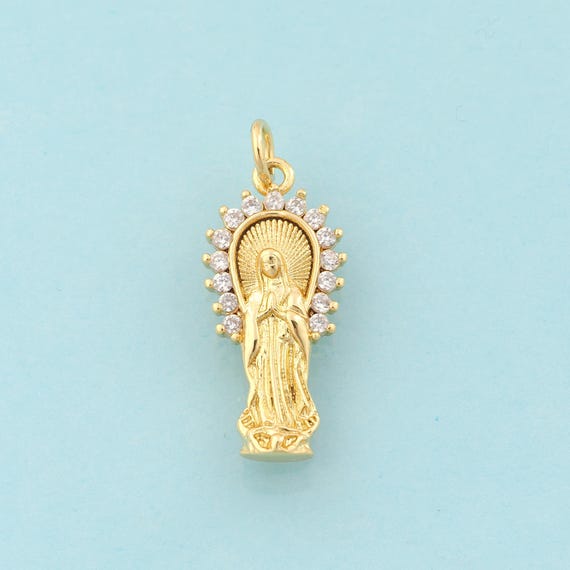 Gold CZ Virgin Mary Charms,Religious Jewelry,Catholic Pendant for DIY Jewelry Making,18K Gold