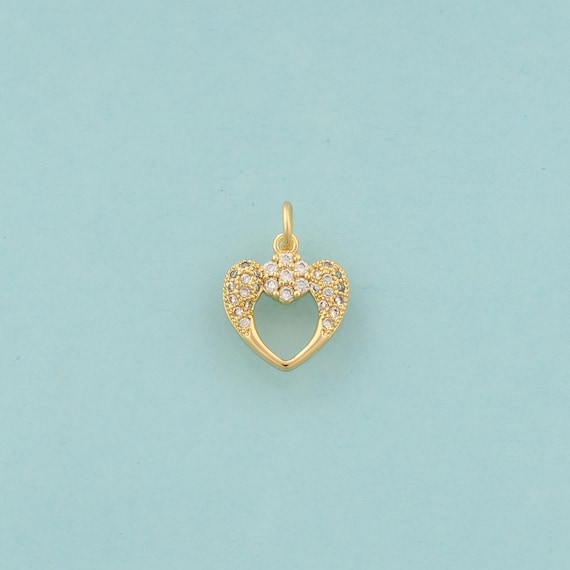Gold CZ Heart Charms,Love Jewelry,Heart Pendant for DIY Jewelry Making,18K Gold