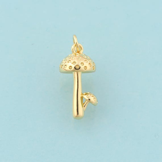 Gold Mushroom Charms,Mushroom Jewelry,Mushroom Pendant for DIY Jewelry Making,18K Gold