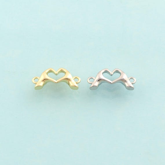 Gold Hand Connector,Heart Jewelry Connector,Gesture Connector for DIY Jewelry Making,18K Gold
