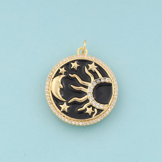 Gold CZ Moon Charms,Sun Jewelry,Enamel Star Pendant for DIY Jewelry Making,18K Gold