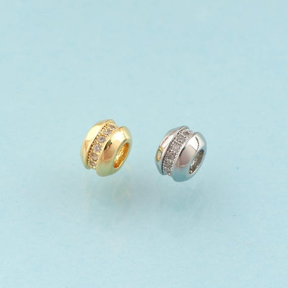 CZ Round Tube Spacer Beads,Round Beads,Tube Beads for DIY Jewelry Making,18K Gold & Rhodium