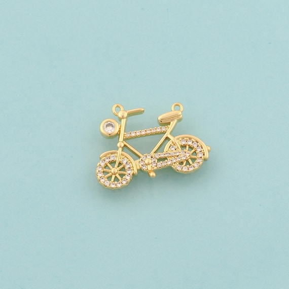 Gold CZ Bicycle Charms,Bicycle Jewelry,Bicycle Pendant for DIY Jewelry Making,18K Gold