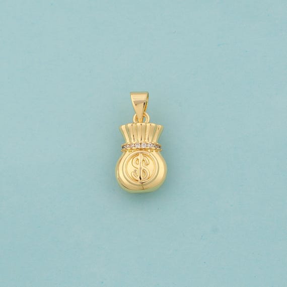 Gold Money Bag Charms,Money Bag Jewelry,CZ Money Bag Pendant for DIY Jewelry Making,18K Gold
