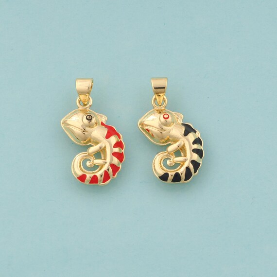 Gold Enamel Lizard Charms,Animal Jewelry,Lizard Pendant for DIY Jewelry Making,18K Gold