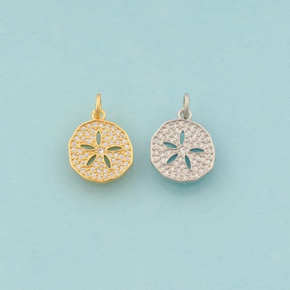 Gold CZ Flower Charms,Round Jewelry,Flower Pendant for DIY Jewelry Making,18K Gold